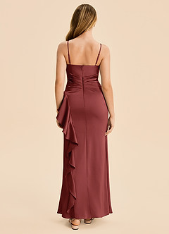 Azazie Lyla Junior Terracotta Mermaid Pleated Stretch Satin Dress image2