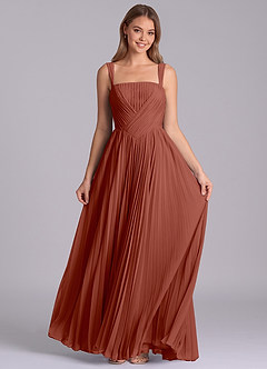 Azazie Mina Abiti da Damigella Abito A-Line in Chiffon Plissettato Auburn image4