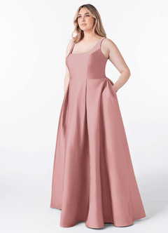 Azazie Neve Bridesmaid Dresses Dusty Rose Ball-Gown with Pockets Stretch Satin Dress image7