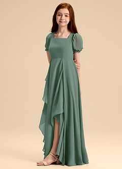 Azazie Priya Junior Abito A-Line in Chiffon Blusa Eucalipto image4