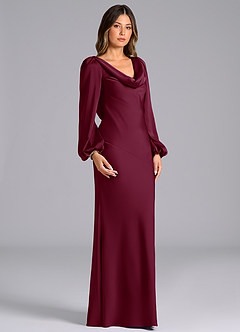 Azazie Rylina Bridesmaid Dresses Mulberry Mermaid Long Sleeve Stretch Satin Dress image3