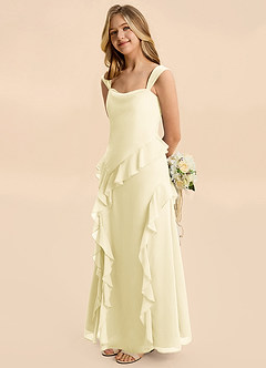 Azazie Sloane Junior Robe Trapèze en Mousseline de soie Encolure en Forme de Cœur Sorbet Citron image1