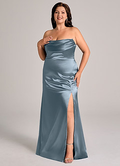 Azazie Saige Bridesmaid Dresses Twilight Sheath Off the Shoulder Metallic Satin Convertible Dress image12