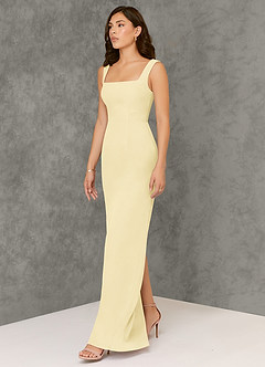 Azazie Flori Bridesmaid Dresses Lemon Sorbet Sheath Square Neckline Chiffon Dress image4