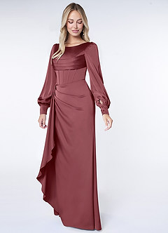 Azazie Raye Bridesmaid Dresses Desert Rose Mermaid Long Sleeve Stretch Satin Dress image3