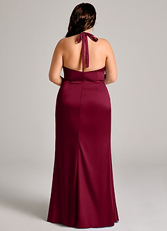 Azazie Valerie Abiti da Damigella Abito Sirena in Raso Elasticizzato Plissettato Borgogna image6