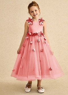 Azazie Atta Flower Girl Dresses Coral A-Line One Shoulder Tulle Dress image1