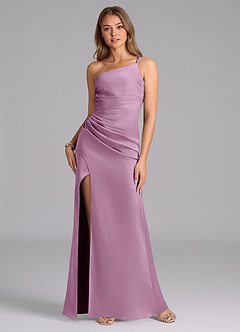 Azazie Eren Robes de demoiselle d'honneur Robe Sirène en Satin extensible Ue épaule Glycine image1