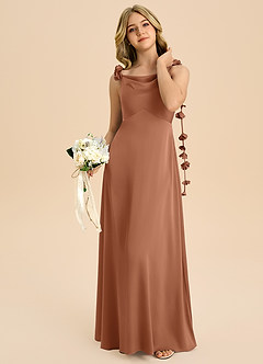 Azazie Gumdrop Junior Bronzer Empire Pleated Stretch Satin Dress image2