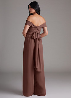 Azazie Lamara Bridesmaid Dresses Espresso Off the Shoulder Chiffon Convertible Jumpsuit image5