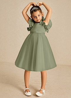 Azazie Kaeya Flower Girl Dresses Pistachio A-Line Bow Tulle Dress image3