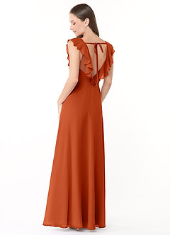 Azazie Yoko Vestidos de damas de honor Vestido de Naranja Quemada de Gasa de Corte en A con Volante image4