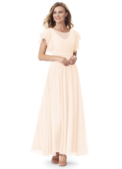 Azazie Daphne Modest Bridesmaid Dresses A-Line Ruffled Chiffon Floor-Length Dress image3