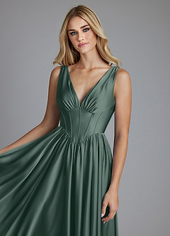 Azazie Delmie Abiti da Damigella Abito A-Line in Raso Elasticizzato Corsetto Muschio Marino image7