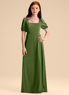 Azazie Briar Junior Juniper A-Line Bow Stretch Satin Dress image6