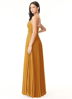 Azazie Vini Bridesmaid Dresses Butterscotch A-Line V-Neck Pleated Chiffon Dress image4