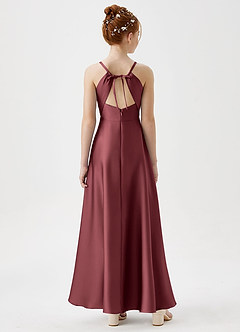 Azazie Avelina Junior A-Linie Plissee Stretch-Satin Kleid Merlot image6
