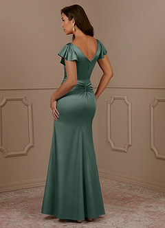 Azazie Roya Mother of the Bride Dresses Sea Moss Mermaid V-Neck Pleated Stretch Satin Dress image3