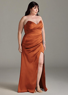 Azazie Yola Bridesmaid Dresses Cinnamon Sheath V-Neck Pleated Stretch Satin Convertible Dress image12