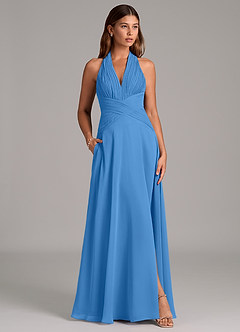 Azazie Elizabeth Brautjungfernkleider A-Linie Plissee Chiffon Kleid Blauhäher image3