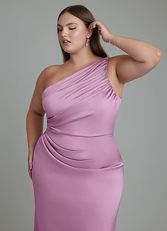 Azazie Akilah Jurken voor bruidsmeisjes Jurk van Stretch Satijn met Zeemeermin One-shoulder Blauweregen image13