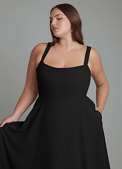 Azazie Shaude Bridesmaid Dresses Black A-Line Pleated Chiffon Dress image11