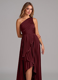 Azazie Lyrica Bridesmaid Dresses Cabernet A-Line One Shoulder Stretch Satin Dress image7