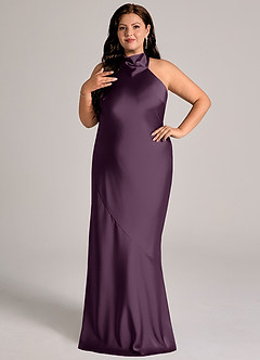 Azazie Velli Bridesmaid Dresses Plum Mermaid High Neck Stretch Satin Dress image10