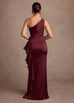 Azazie Yvette vestidos de madre de la novia Vestido de Cabernet de Satén Elástico de Corte Recto con Hombro unilateral image2