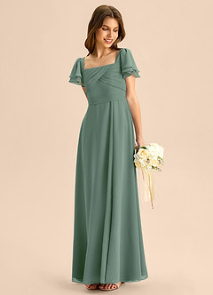 Azazie Azey Junior Abito A-Line in Chiffon Increspato Eucalipto image3