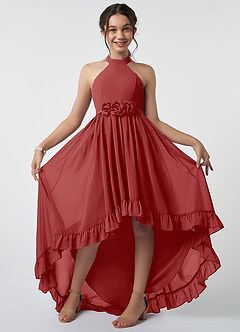 Azazie Hermione Junior Rust A-Line Chiffon Dress image2