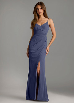 Azazie Maci Robes de demoiselle d'honneur Robe Fourreau en Maille Plissée Bleu Orageux image1
