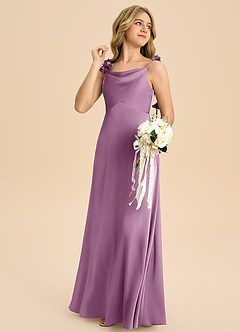 Azazie Gumdrop Junior Wisteria Empire Pleated Stretch Satin Dress image4