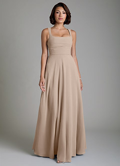 Azazie Azaria Bridesmaid Dresses Taupe A-Line Corset Chiffon Dress image1