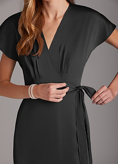 Azazie Nico Bridesmaid Dresses Black A-Line V-Neck Stretch Satin Dress image7