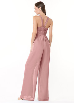 Azazie Berdie Bridesmaid Dresses Dusty Rose Halter Chiffon Jumpsuit image4