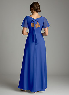 Azazie Kimber Bridesmaid Dresses Royal Blue A-Line Flounce Sleeve Chiffon Dress image3