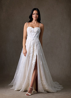 Azazie Ramina Wedding Dresses Diamond White Champagne A-Line Sweetheart Neckline Lace Dress image6