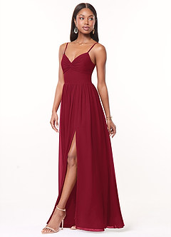 Azazie Zeya Bridesmaid Dresses Burgundy A-Line V-Neck Pleated Chiffon Dress image4