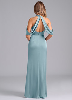Azazie Bonny Bridesmaid Dresses Moody Blue Mermaid Off the Shoulder Stretch Satin Dress image2