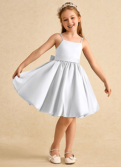Azazie Davine Flower Girl Dresses White A-Line Spaghetti Strap Matte Satin Dress image2