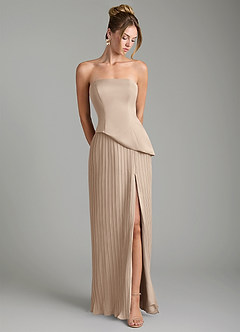 Azazie Tierney Bridesmaid Dresses Taupe A-Line Strapless Chiffon Convertible Dress image4