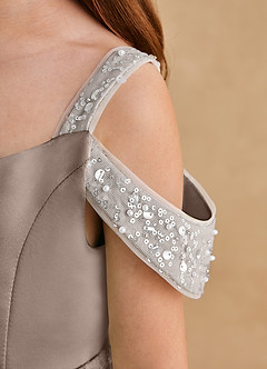 Azazie Jodi Flower Girl Dresses Taupe A-Line Matte Satin Dress image6