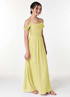 Azazie Alivia Junior Robe Trapèze en Mousseline de soie Épaule décolletée Sorbet Citron image3