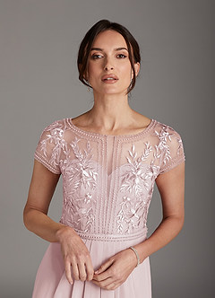 Azazie Silvia Mother of the Bride Dresses Blushing Pink A-Line Lace Chiffon Dress image6