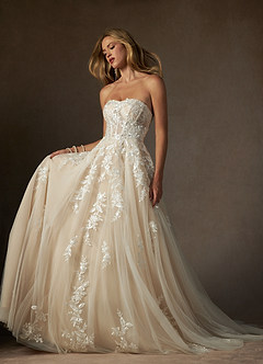 Azazie Keri Wedding Dresses Diamond White Nude Ball-Gown Strapless Lace Dress image6