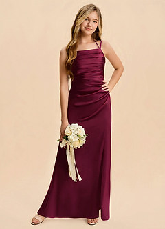 Azazie Nova Junior Burgundy Sheath Pleated Stretch Satin Dress image5