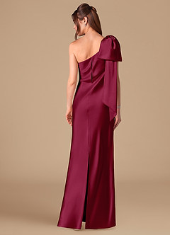 Azazie Capri Bridesmaid Dresses Burgundy Sheath One Shoulder Metallic Satin Dress image4