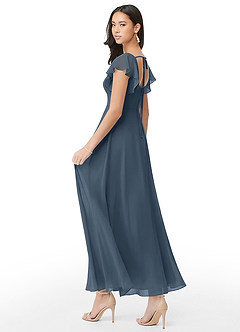 Azazie Bondi 신부 들러리 드레스 A라인 셔링 쉬폰 발목 길이 드레스 image4