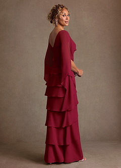 Azazie Arabinda vestidos de madre de la novia Vestido de Borgoña de Gasa de Corte Recto con Volante image2